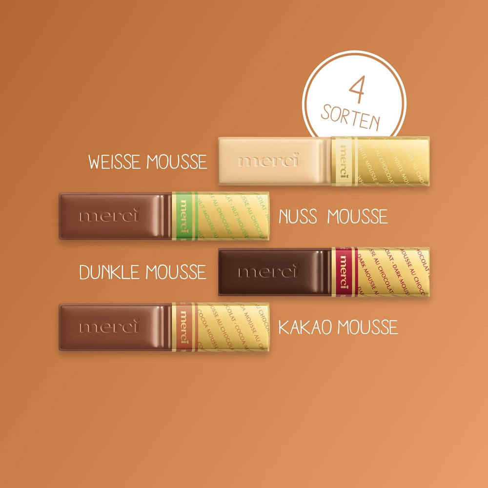 merci Finest Selection Mousse au Chocolat Variety – 1 x 210 g – Specialità Squisita Mousse al Cioccolato – Praline ripiene e vuote