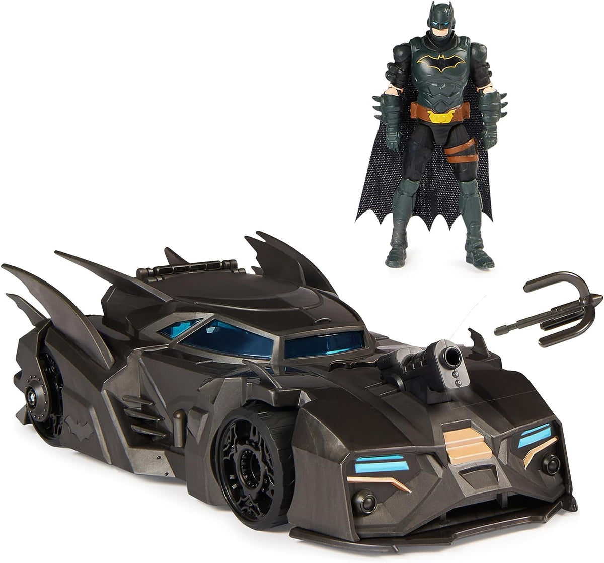 Batmobile fuoristrada Batman DC Comics con catapulta con rampino e cella posteriore in rete, incluso personaggio Batman da 10 cm, per fan dei supereroi dai 4 anni in su Action Figures Naty Shop Single
