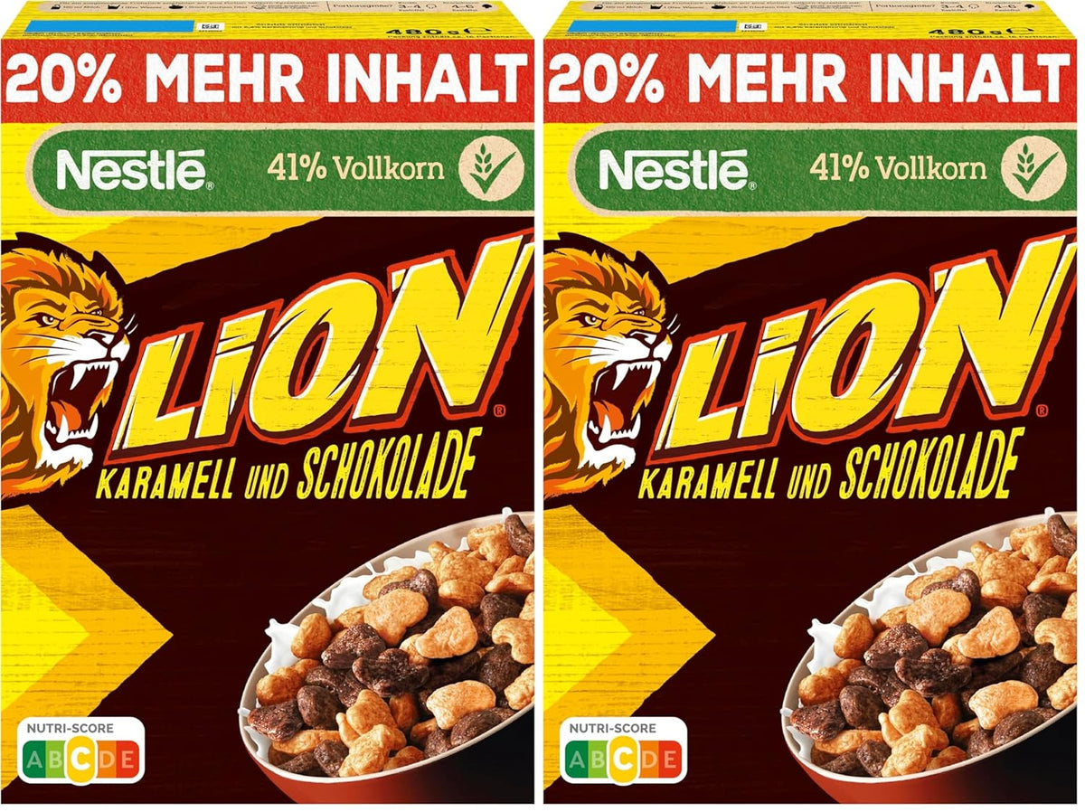 Cereali (+20%), cereali al cioccolato e caramello e cereali integrali al 41%, fiocchi per colazione con vitamine e minerali, confezione da 2 (1 x 480 g)