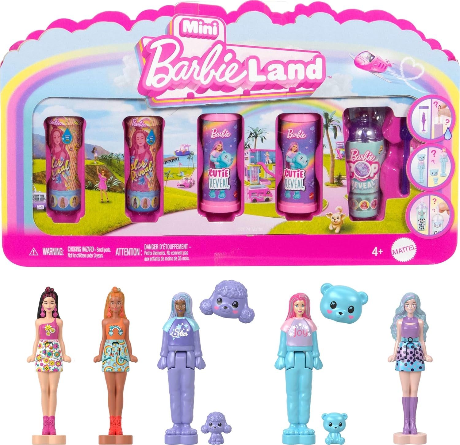 Barbie Mini Barbieland Set de 5 păpuși Fashionistas, Aprox. 3.8cm înălțime Mini păpuși în mâneci de ruj, set de colecție cu surprize (stilurile pot varia), JBD26 Papusi Naty Shop Pachet 4