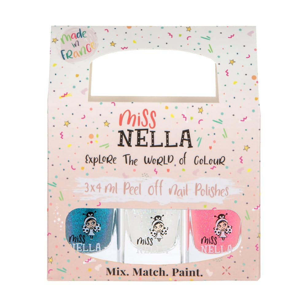 Set di smalti glitterati da 4 pezzi della collezione Miss Nella Magic: rosa, rosso, oro e blu, smalto rimovibile speciale per bambini, non tossico, a base d'acqua, inodore