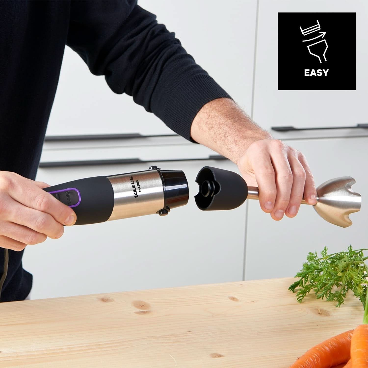 Robot da cucina Taurus 1000W | 20 Geschwindigkeitstufen | Funzione turbo | 4 Edelstahlklingen | Design ergonomico soft-touch | Protezione spritz | Accessori | Edelstahl | Elektrisch |Kunststoff, Argento/Schwarz Negozio per la mamma e il bambino