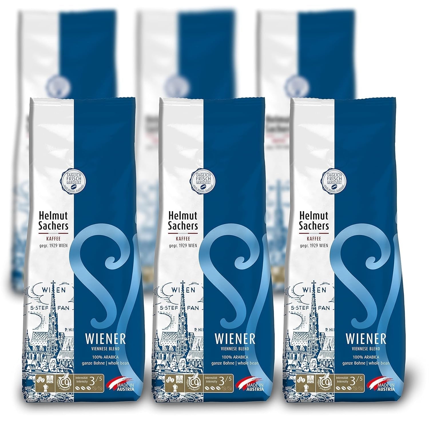 Helmut Sachers Kaffee - Miscela Viennese, Forza 3/5, 100% Arabica, Chicchi di caffè interi, 6 X 500G Titolo predefinito Naty Shop