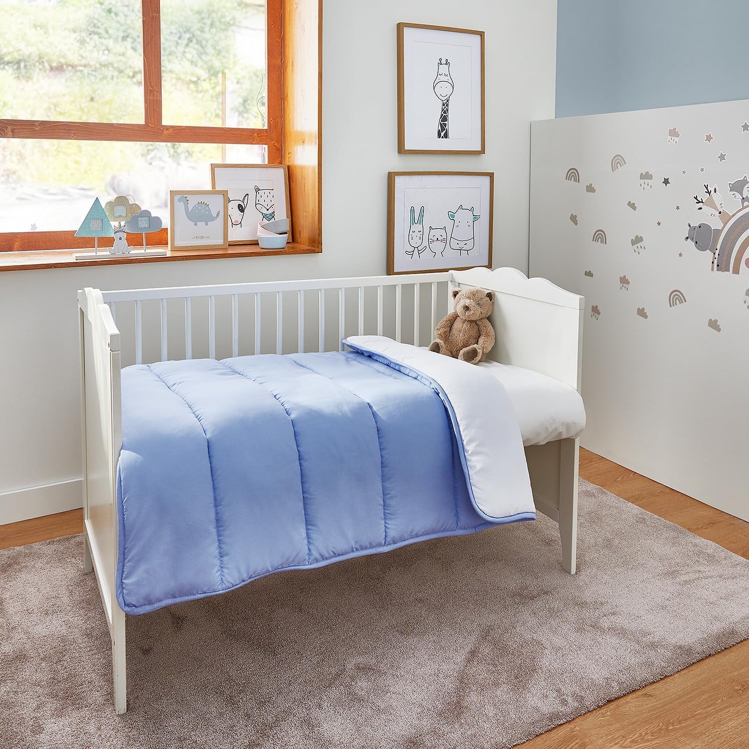 Pikolin Home - Piumino reversibile 300 G - Imbottitura nordica bicolore - Per lettino 60 - Imbottitura in piuma, calda, traspirante, blu/bianco, 100 X 120 cm Trapunte e trapunte Naty Shop