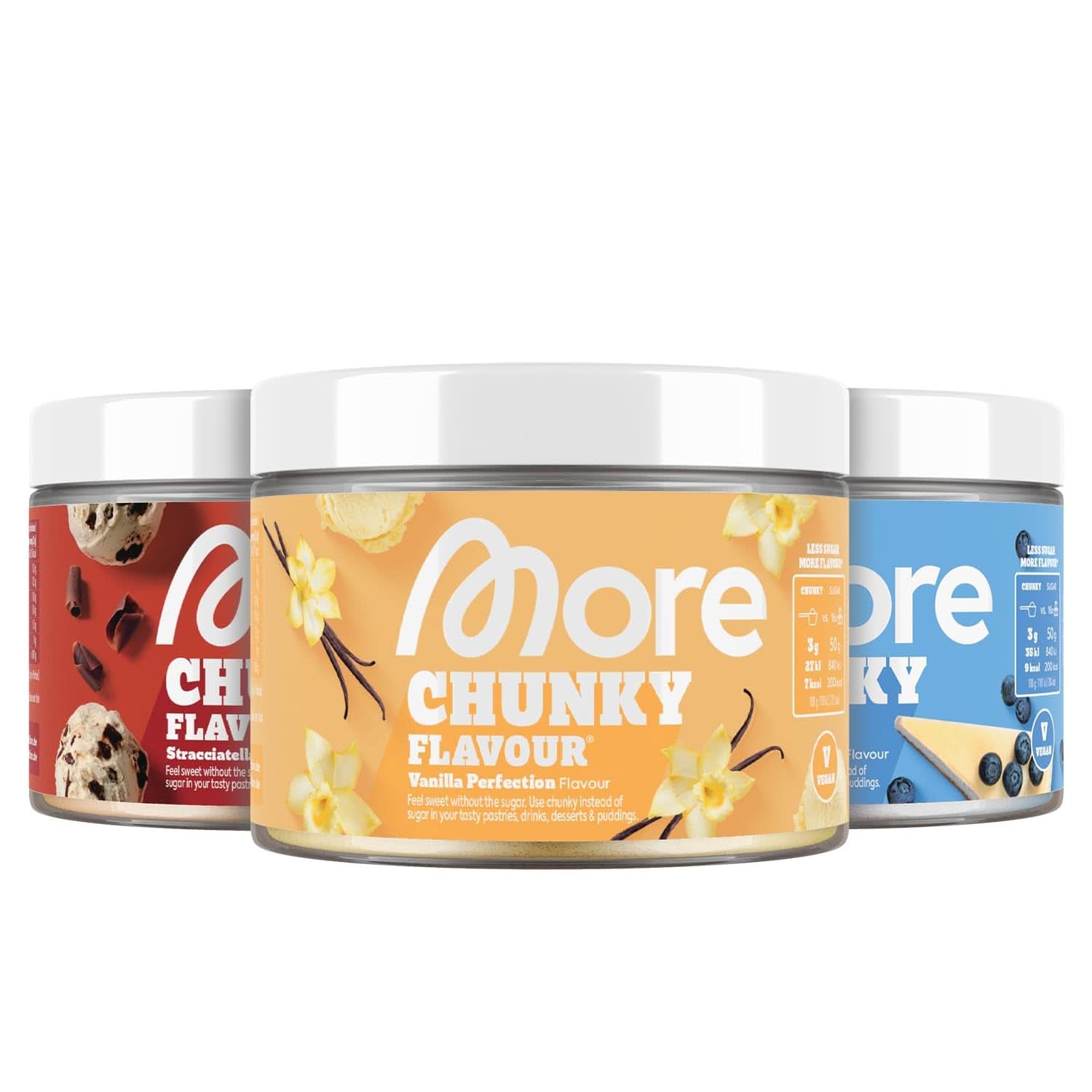 MORE Chunky Flavour, Blueberry Cheesecake, Pudră aromatizantă pentru îndulcire cu inulină și lactază, 150 grame Indulcitori Naty Shop 3 x 250 grame Vanilie