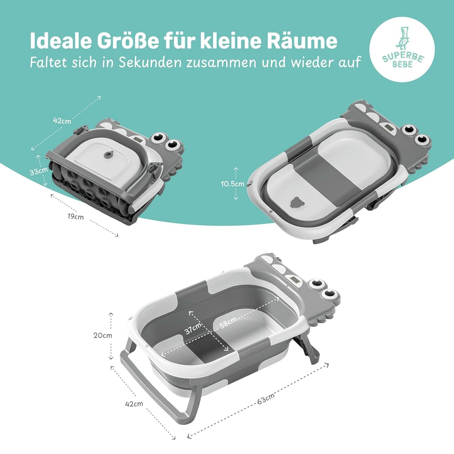 Vaschetta da bagno pieghevole per neonati con cuscino da bagno e termometro integrato Mamma e Bambino Naty Shop