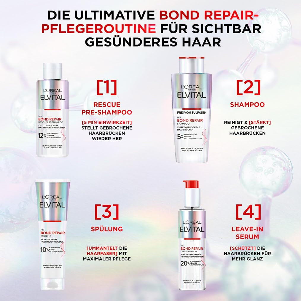 L'Oréal Paris Elvital Bond Repair Shampoo, detergente delicato per la riparazione dei capelli Doccia e bagno L'Oréal