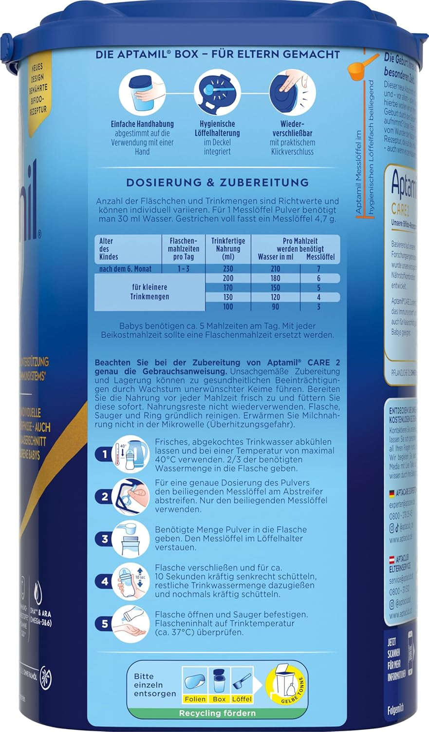 Aptamil Care 2 – Adatto anche per bambini nati con taglio cesareo – 1 x 800 g