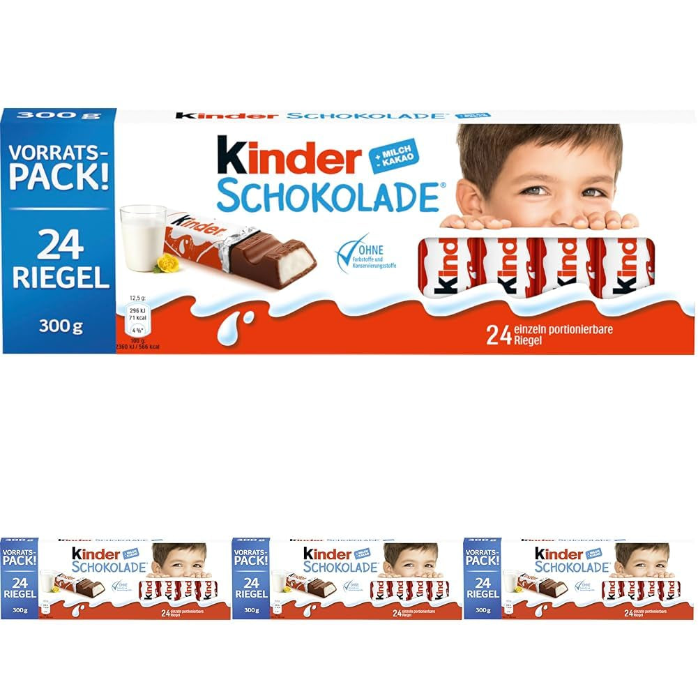 Kinder Chocolate - Barrette di cioccolato al latte ripiene - 1 confezione contenente 24 barrette singole (24 x 12,5 g).