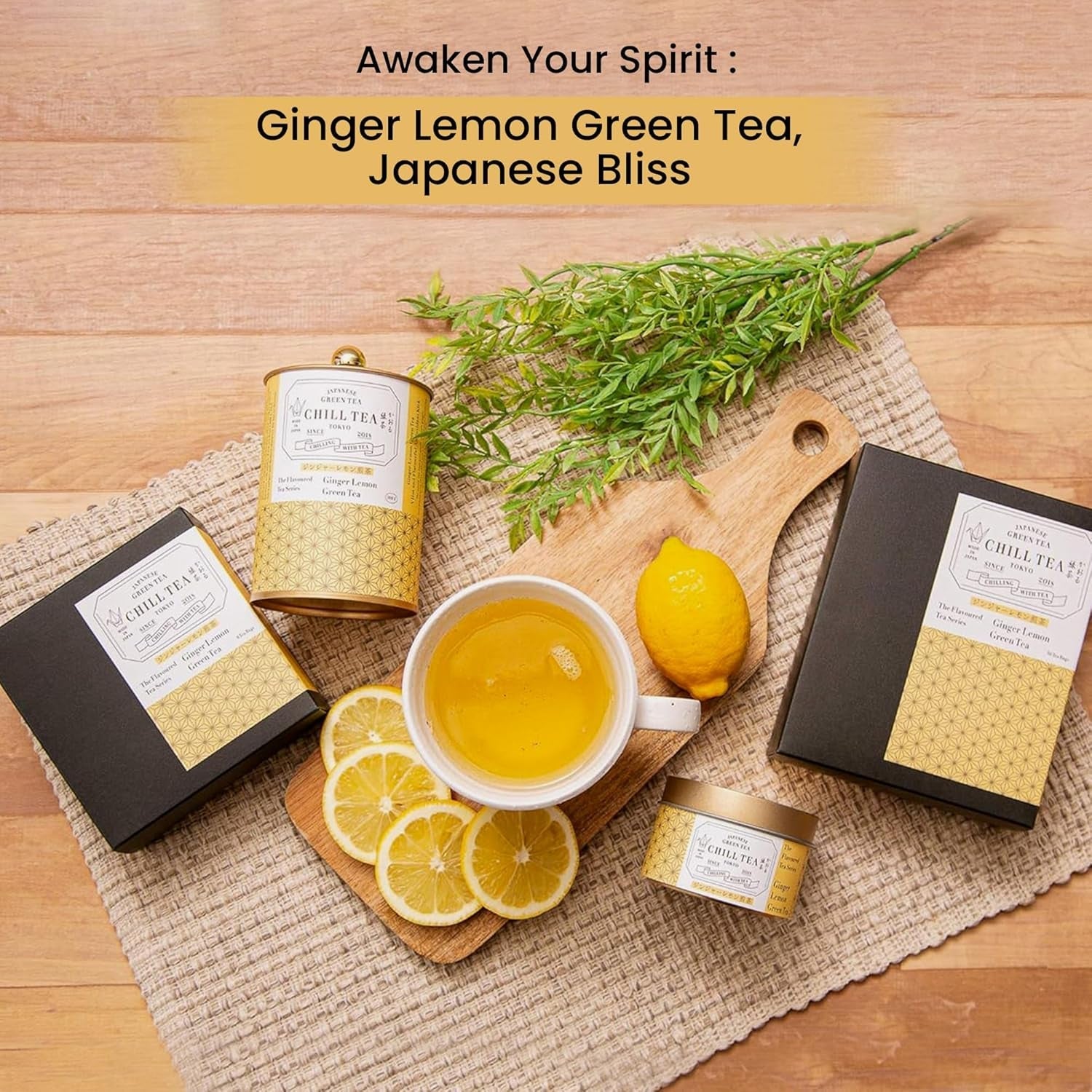 Ceai verde cu ghimbir și lămâie de  - 100% ceai verde japonez - aromă de citrice (30 g)