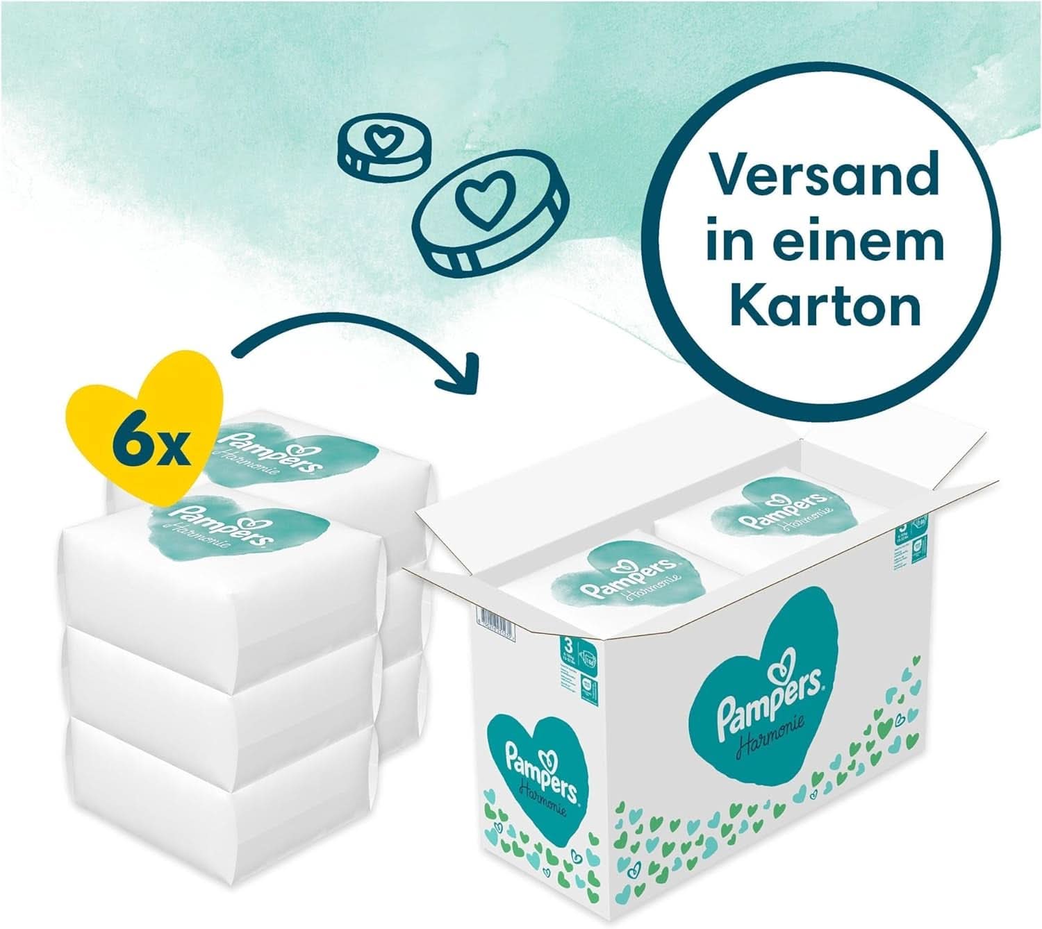 Pampers Scutece pentru copii mărimea 3 (6-10 kg) Harmony, Protecție delicată a pielii și ingrediente pe bază de plante, 186 bucăți Mama si Copilul Naty Shop