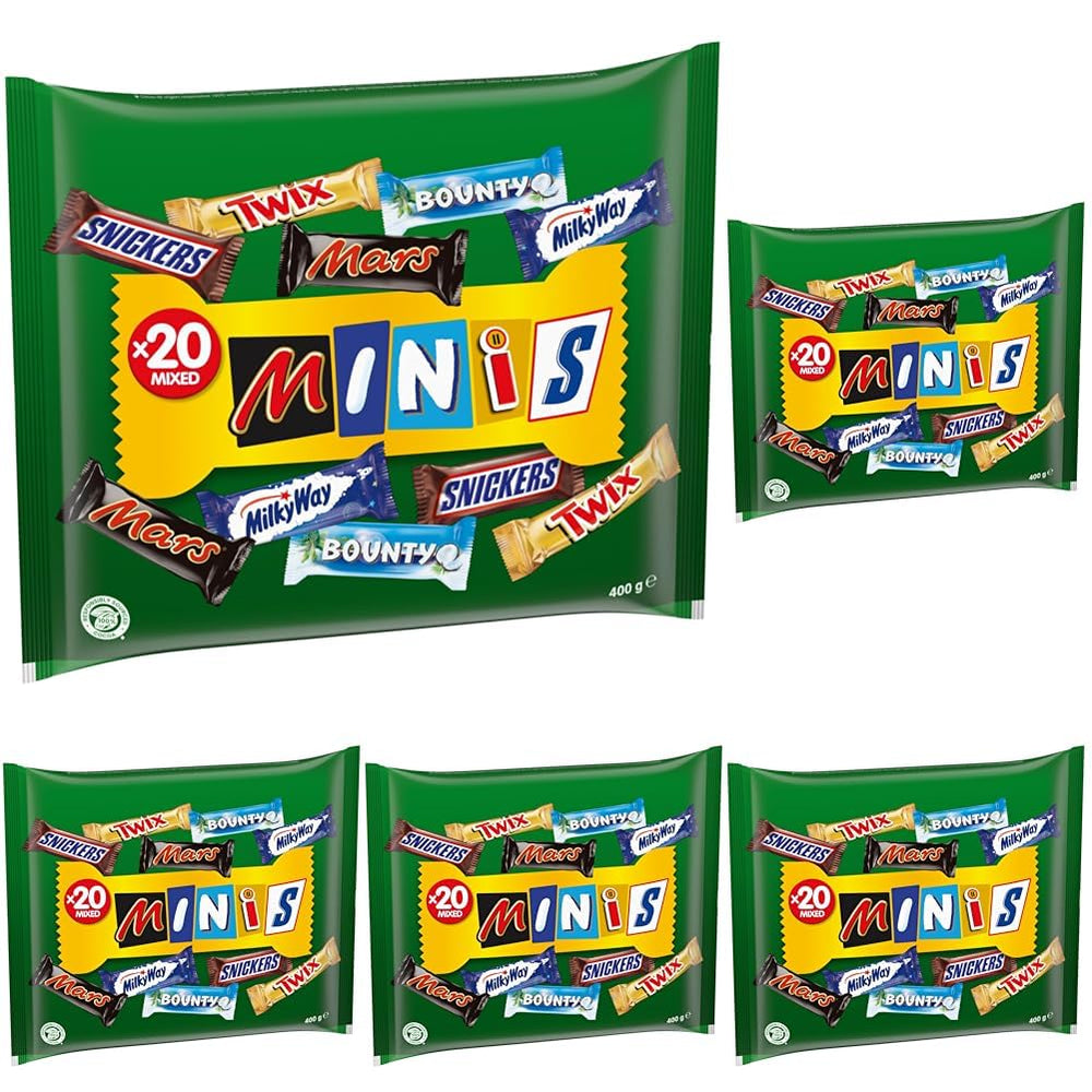 Mini misti, Snickers, Bounty, Twix, Milky Way, confezione sfusa al cioccolato, confezione unica (1 x 400 g) (confezione da 5)