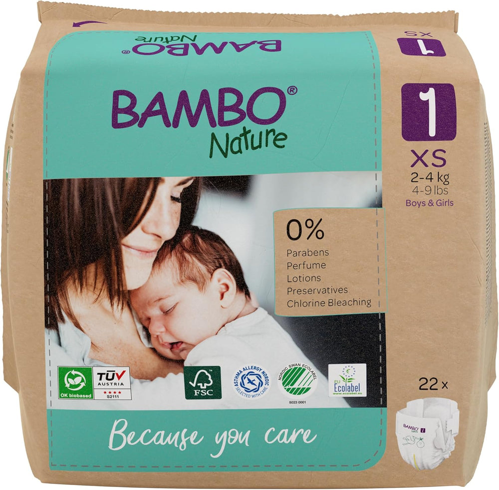 Pannolini per bambini Bambo Nature, taglia 1 (2-4 kg), confezione mensile da 132 pezzi | Pannolini Premium con protezione dalle perdite migliorata | Massimo comfort e libertà per i neonati | Pannolini dermatologicamente testati