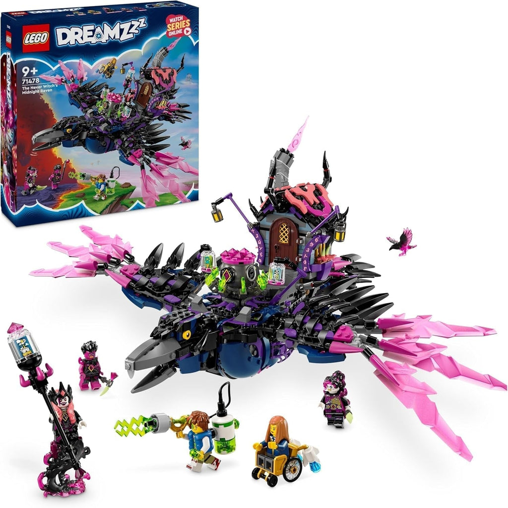 LEGO Dreamzzz 3-In-1 The Midnight Raven Of The Never Witch, Playset pentru băieți și fete de la 9 ani, cu figurine de animale, colibă fantastică pentru a o transforma într-o casă, un păianjen sau o pasăre 71478 Seturi de constructie Besuche den LEGO-Store Titlu implicit