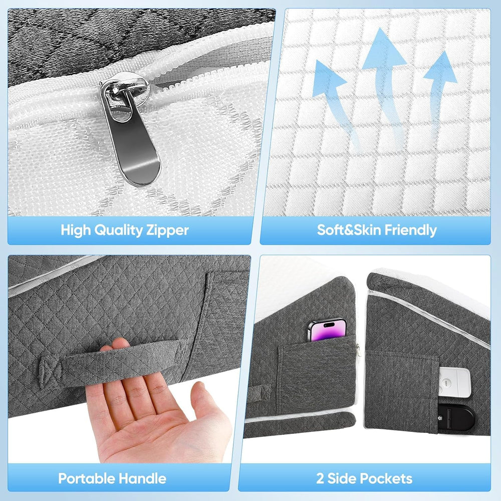 Pernă pană pentru pat și canapea, L50xL50xÎ26 Pernă dublă pentru citit cu husă lavabilă, spumă cu memorie, pentru sforăit și pentru mai mult confort în zona gâtului și spatelui