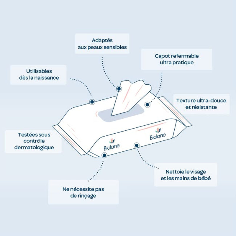 BIOLANE - Salviette umidificate per neonati H2O con acqua - Tascabili - Neonati - 24 x 10 pezzi (240 salviette) - per pelli sensibili - pulisce e protegge viso e sedile - prodotto in Francia