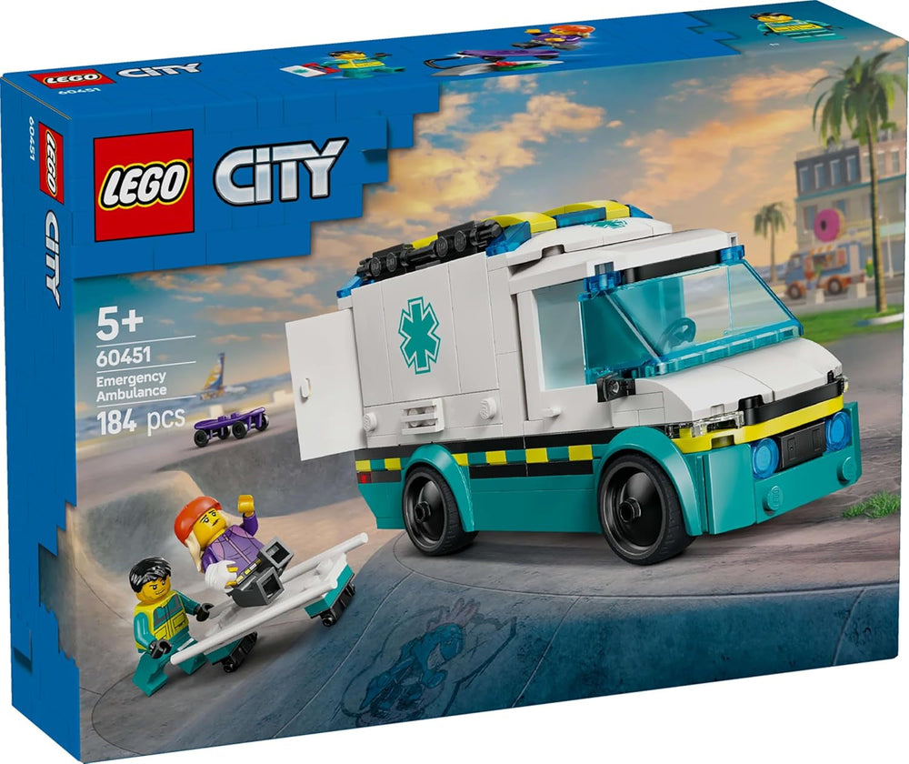 Ambulanza LEGO City - giocattolo con 2 minifigure (skateboarder e autista) - giocattolo educativo per ragazzi e ragazze dai 5 anni - idee regalo per compleanno e vacanze 60451 Set da costruzione Besuche den LEGO-Store