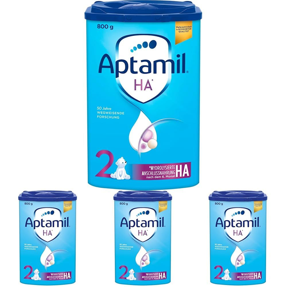 Aptamil HA 2 – Formula di proseguimento dopo 6 mesi, con Omega 3 e 6, DHA, ARA e ALA, Senza lattosio, Senza olio di palma, Alimenti per bambini, Latte in polvere, 1 x 800 g (Confezione da 4)