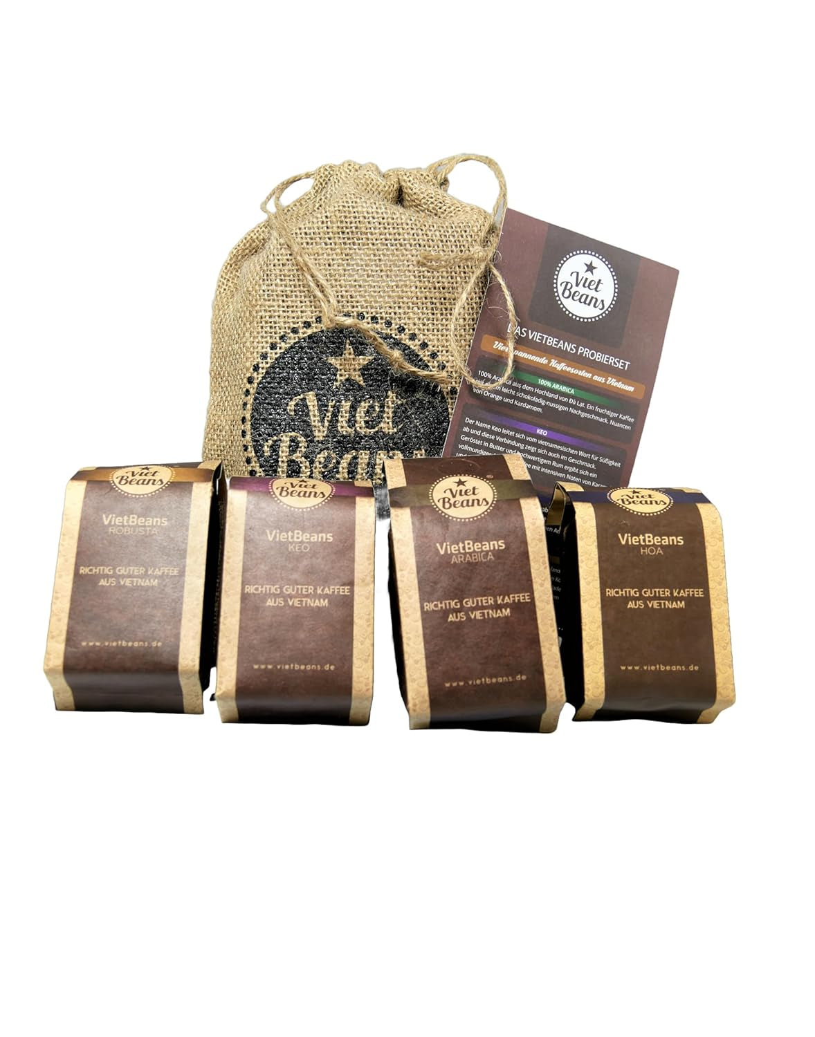 Kaffee Geschenk für Kaffeeliebhaber - Kaffeesack Jute - Vier Sorten exotischer Kaffee im Jutesack - Weihnachten Geschenkidee - Geschenk für Kaffeetrinker - Ganze Bohne