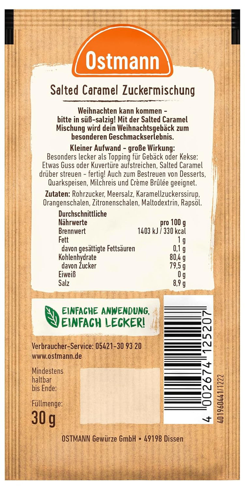 Ostmann Gewürze – Caramello salato Zuckermischung, süß-salzige Mischung für Kekse, Gebäck und Desserts, 30 g in sacchetto
