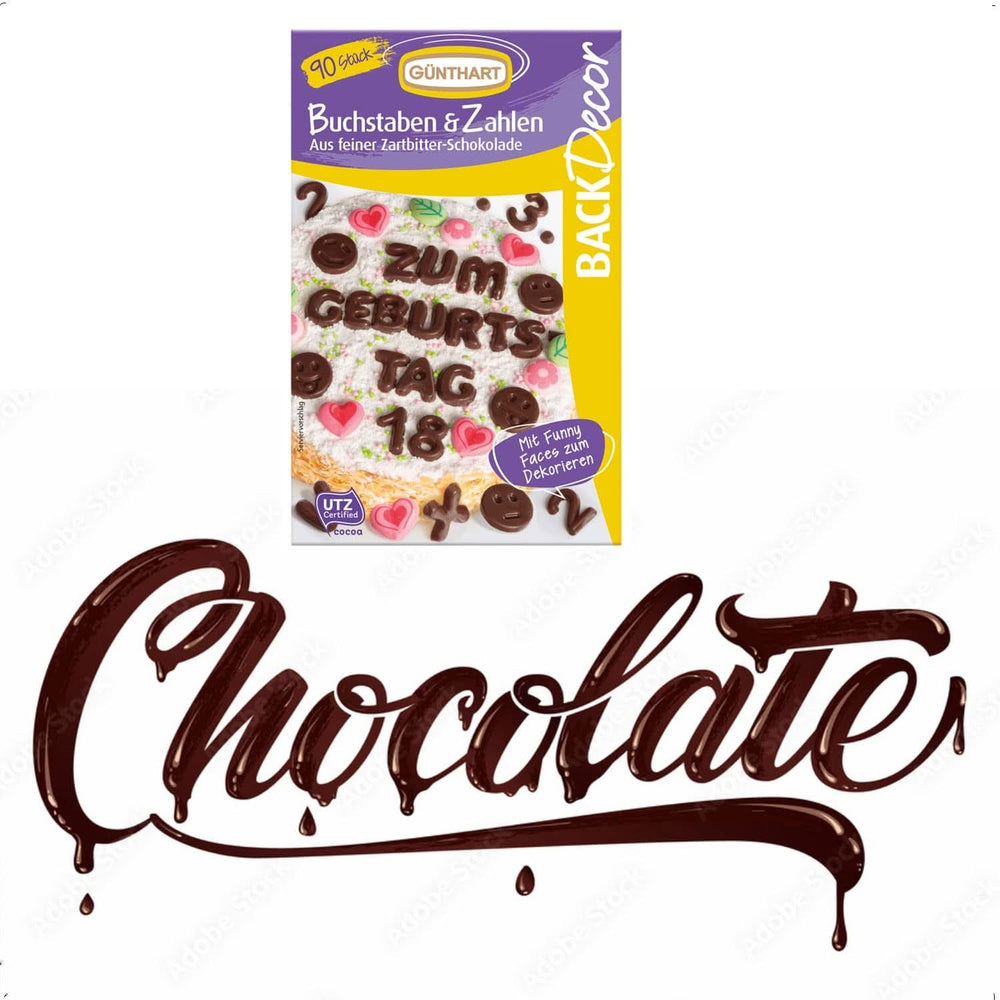 Günthart Backdecor, 90 pezzi lettere, alfabeti e numeri di cioccolato in finissimo cioccolato fondente, 47 grammi Naty Shop