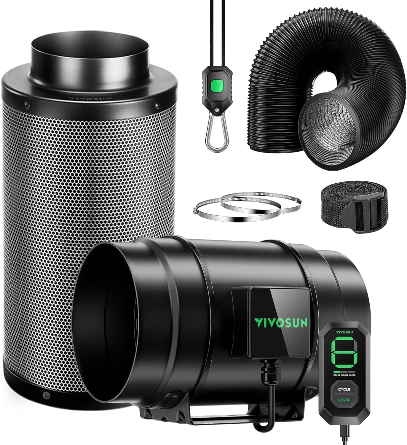 VIVOSUN Kit ventola/scarico in linea AeroZesh G4 intelligente da 100 mm con GrowHub E42A+, controller di temperatura e umidità, telecomando WiFi/app, filtro a carbone attivo e tubo per tende da coltivazione e coltura idroponica