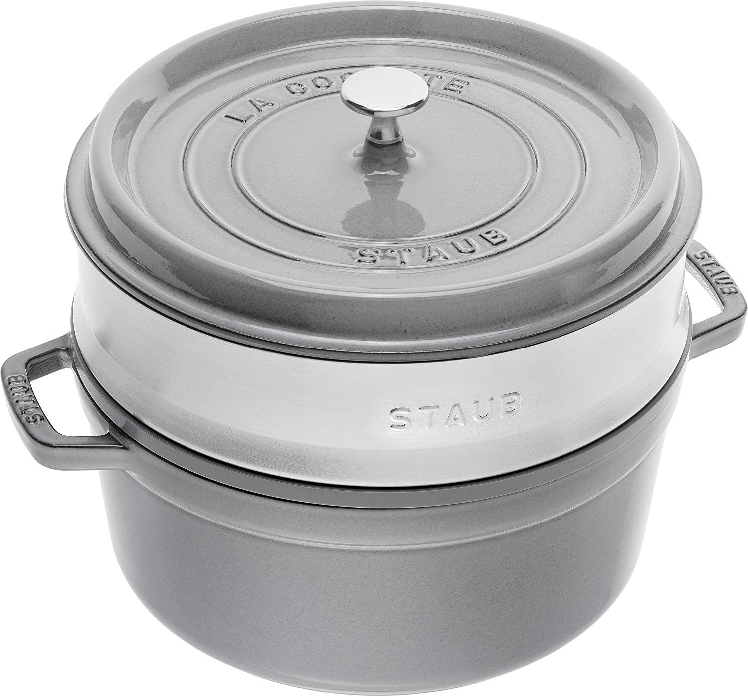 STAUB Gusseisen Bräter/Cocotte, Mit Dämpfeinsatz Aus Edelstahl, Rund 26 Cm, 5,2 L, Aromaregen Funktion Für Optimale Befeuchtung, Für Alle Herdarten Inkl. Induktion & Backofen, Kirschrot, Rot Matrite si tavi pentru copt Naty Shop Graphitgrau