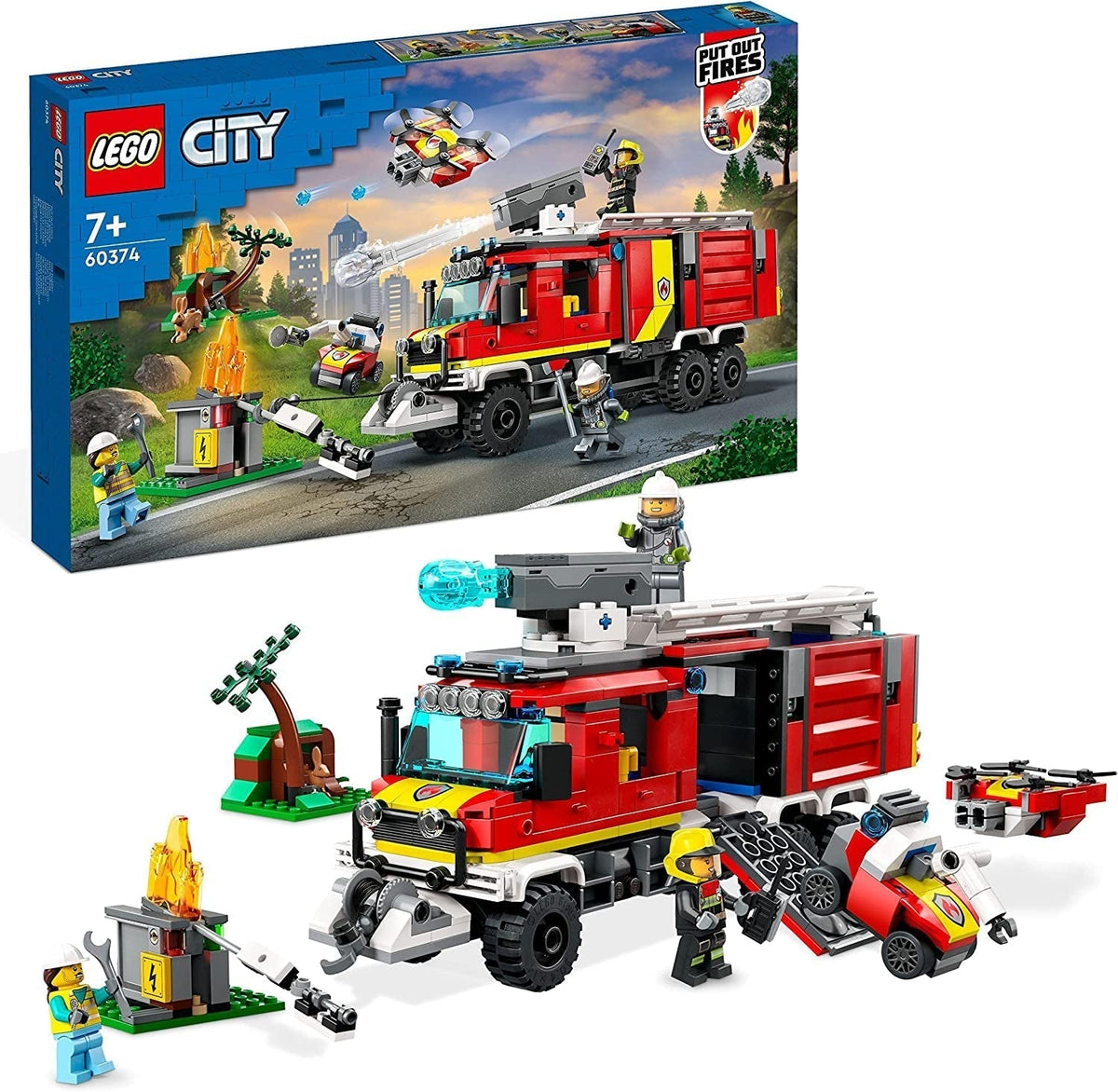 LEGO City 60374 Veicolo di comando dei vigili del fuoco moderno camion dei pompieri giocattolo con droni antincendio, personaggi per bambini, set da costruzione, Besuche den LEGO-Store Singur