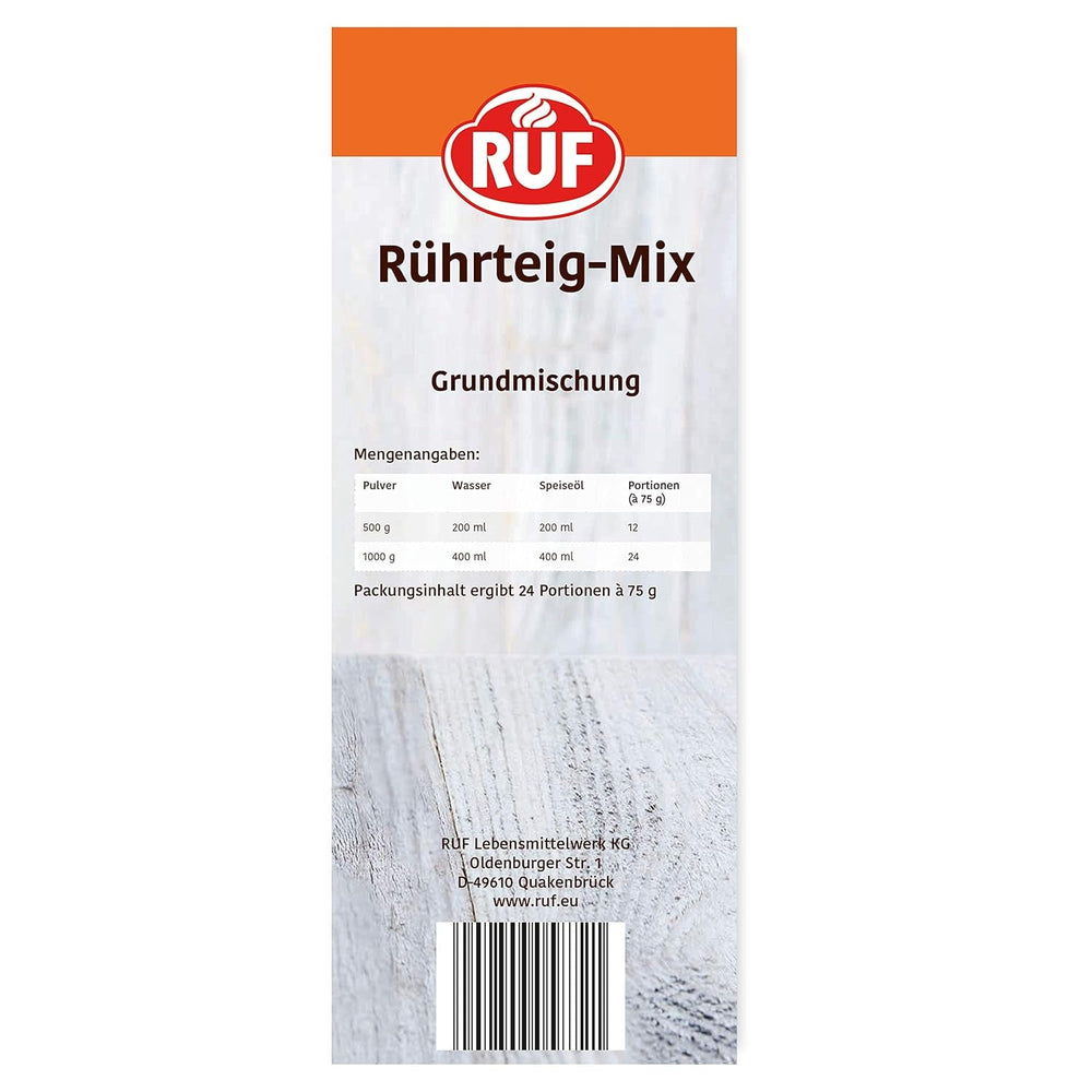 RUF Rührkuchen Backmischung, Nur Wasser & Öl Zugeben, Rezeptur Für Blechkuchen, Kastenkuchen, Muffins, Gugelhupf Und Tortenböden, 1X1000G Miscela per cuocere e cuocere Naty Shop