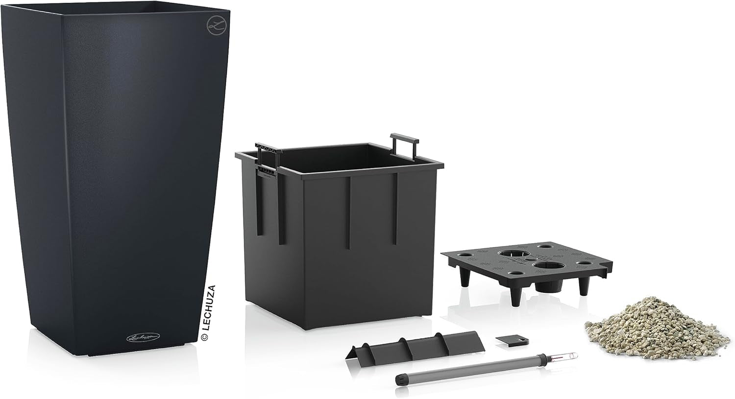 LECHUZA CUBICO Culoare 30 gri ardezie 13138, 29,5x29,5x56,5 cm