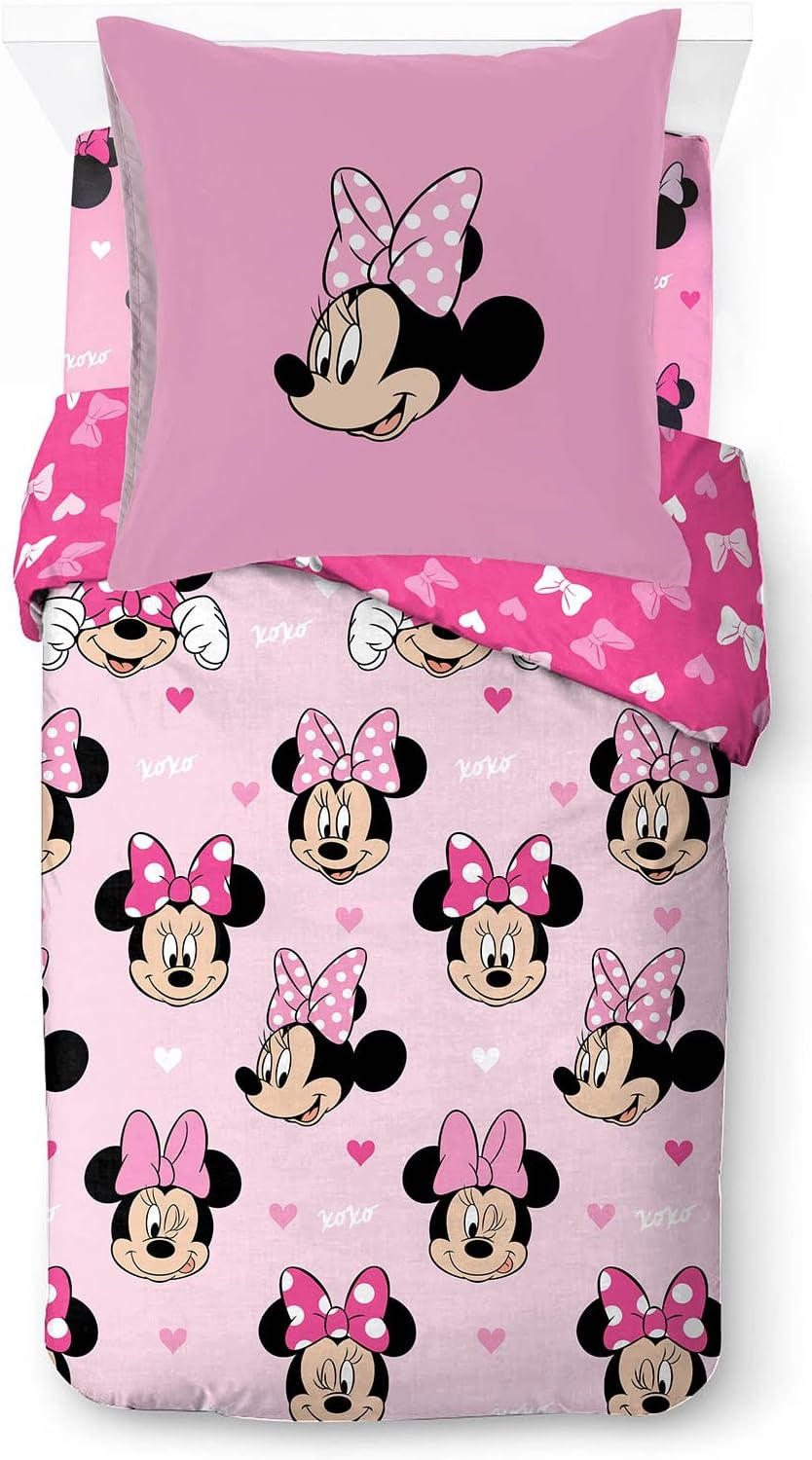 Biancheria letto per bambini Personaggi Disney 100% cotone Biancheria letto - bambini Naty Shop Rosa - Minnie Mouse 135X200/80X80 (3 Pezzi)