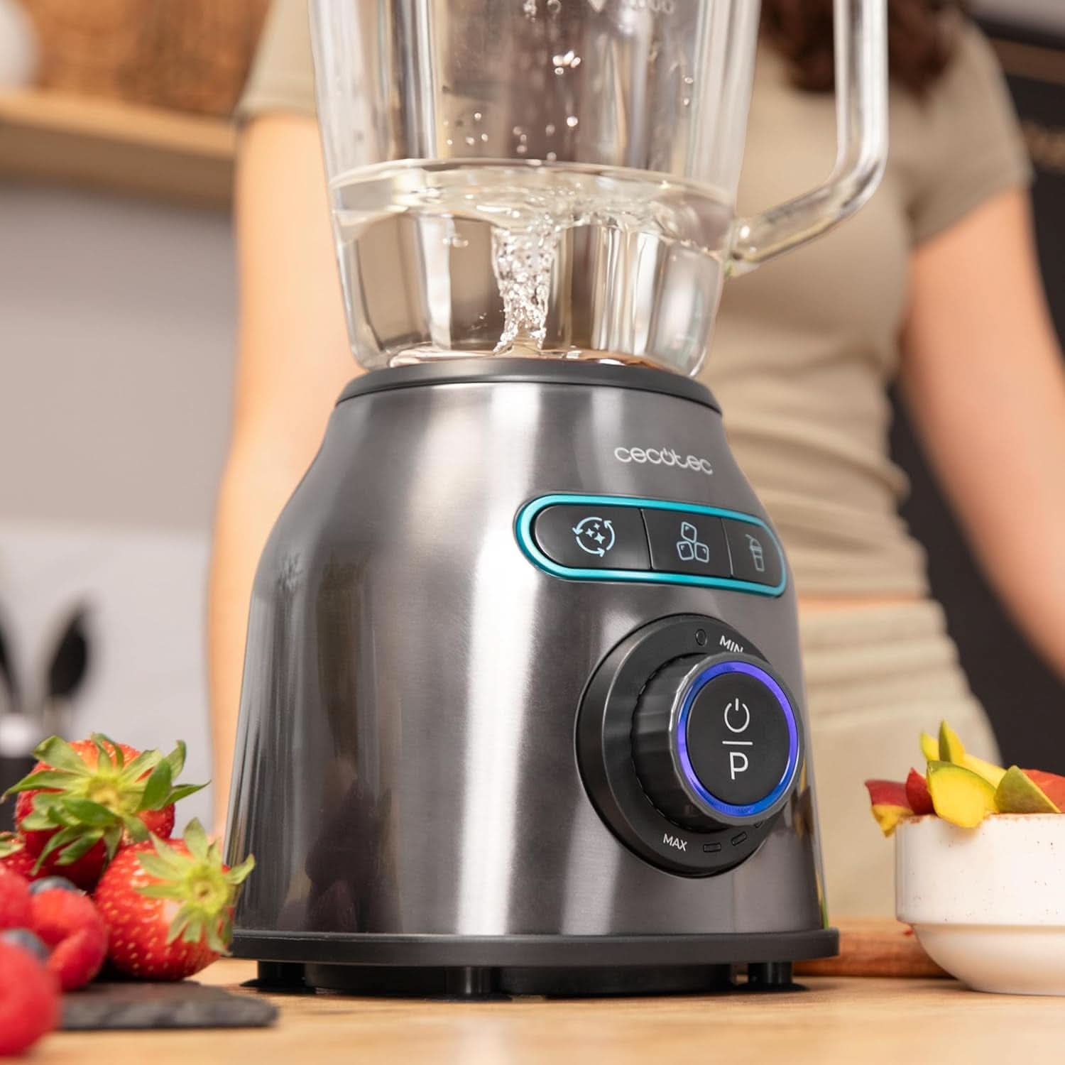 Cecotec Standmixer Power Black Titanium 2200MAX Smooth, 2200 W Maximale Leistung, 6 Klingen Aus Edelstahl, Ice-Crush-Funktion, Turbo- Und Smoothie-Funktion, Autoclean-Funktion Bucatarie Naty Shop