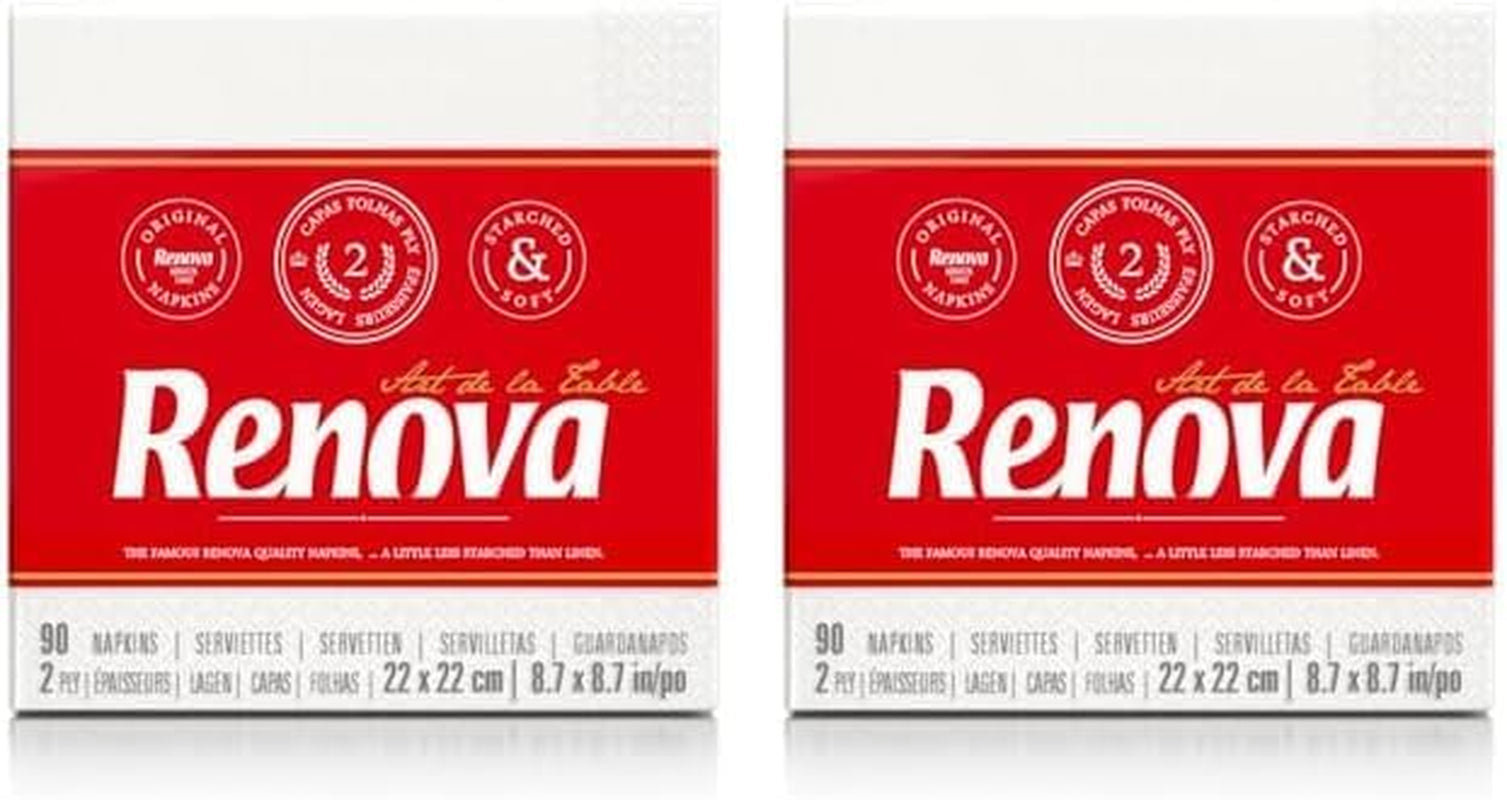 Șervețele din hârtie Renova, stil cocktail de masă alb - 90 de șervețele (pachet de 2)