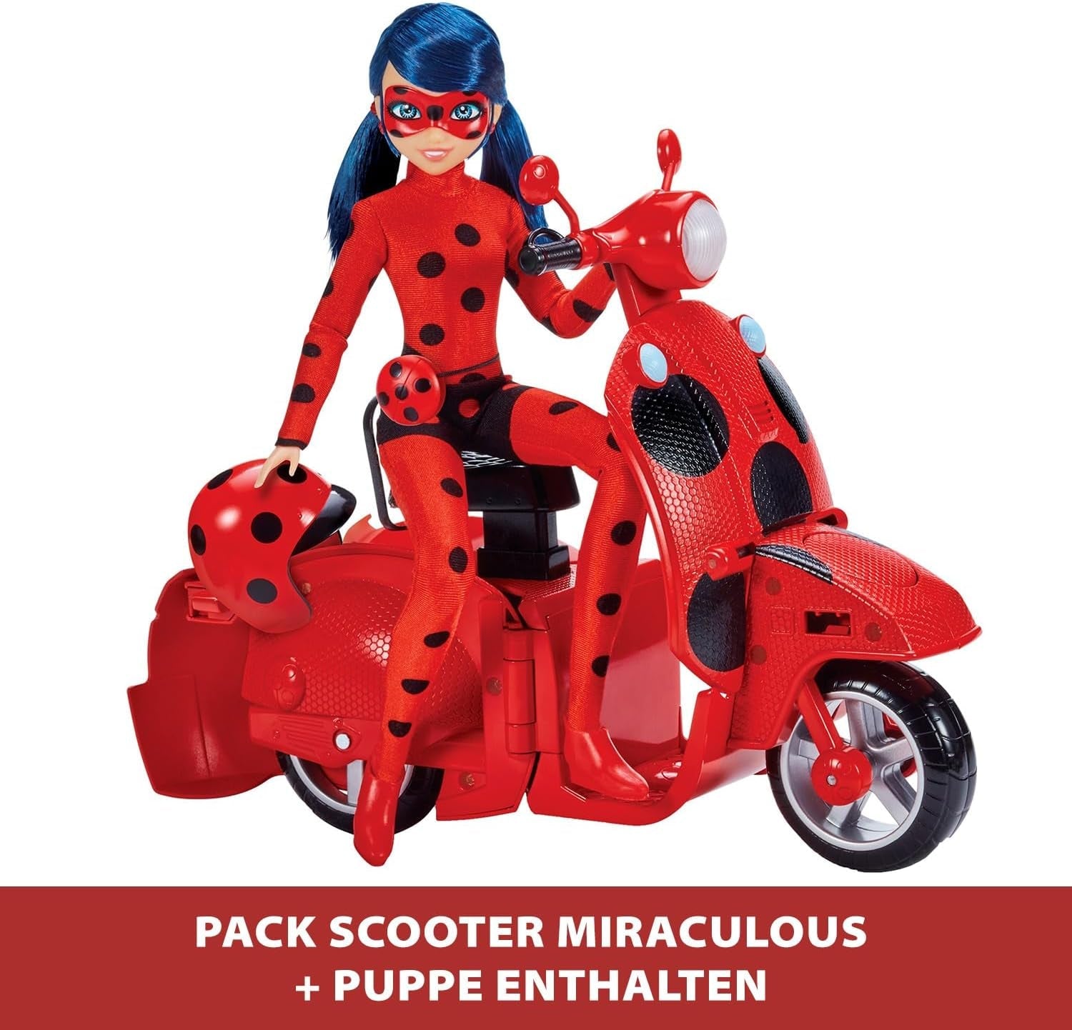 Bandai - Miraculous Ladybug - Scooter Miraculous Switch'n go + Gelenkpuppe Ladybug Lucky Charm 26 cm - P50668