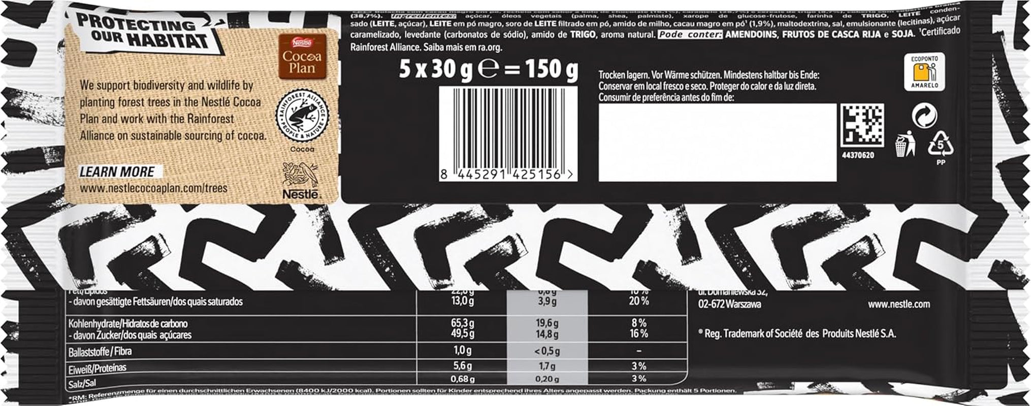 Tavoletta di cioccolato LION Black & White, uno snack dal gusto intenso, cioccolato croccante e gocce croccanti, farcitura brownie, un'esperienza golosa unica, 1 confezione (5 x 30g)