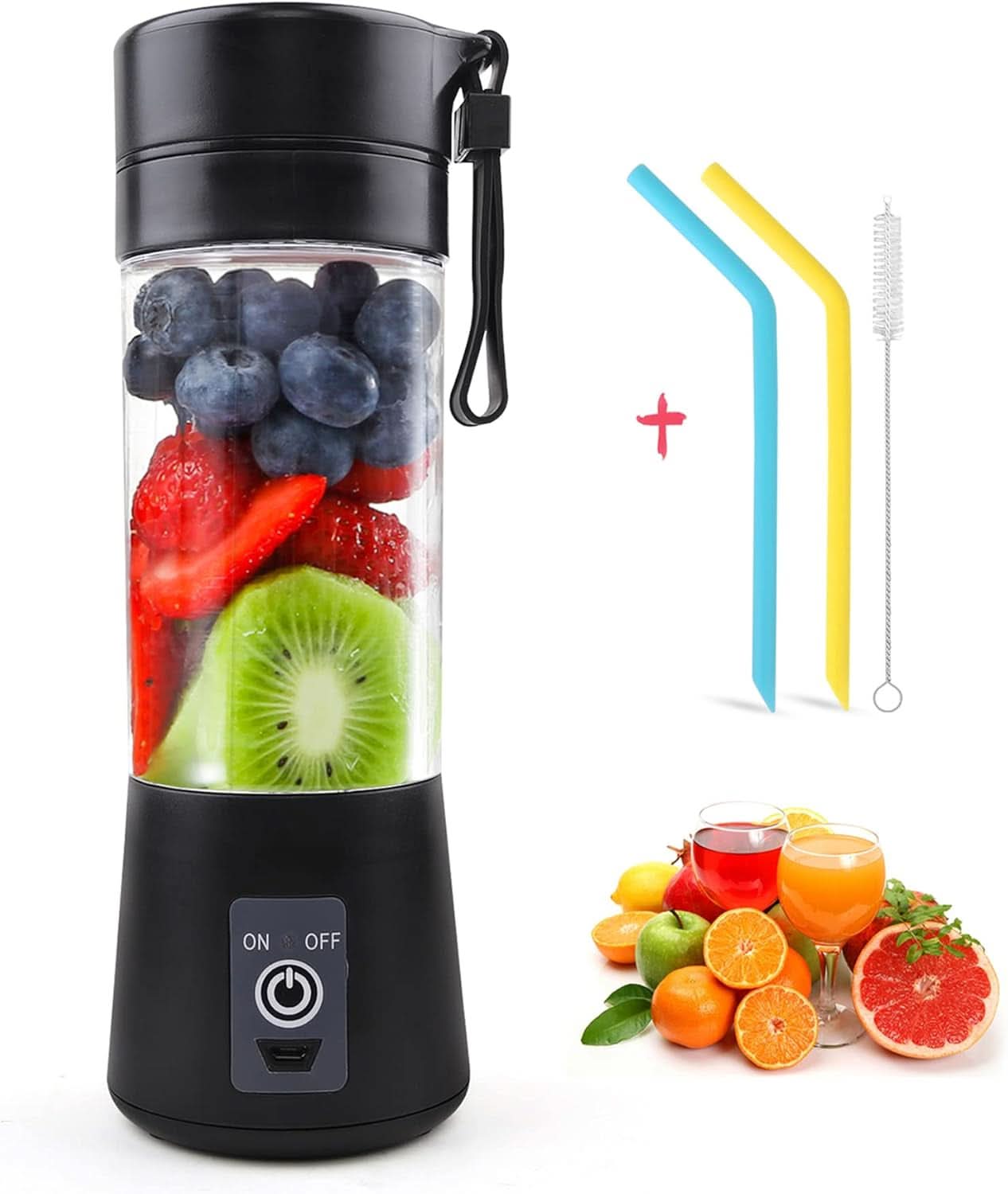 Mixer Smoothie Maker Tragbarer Entsafter: 380Ml Standmixer Persönlicher Shaker Proteinshake Mit 6 Edelstahlmesser Tragbar-Bpa-Freie Mit Usb-Mixbecher Für Shakes,Saftoutdoor,Schwarz Bucatarie Naty Shop