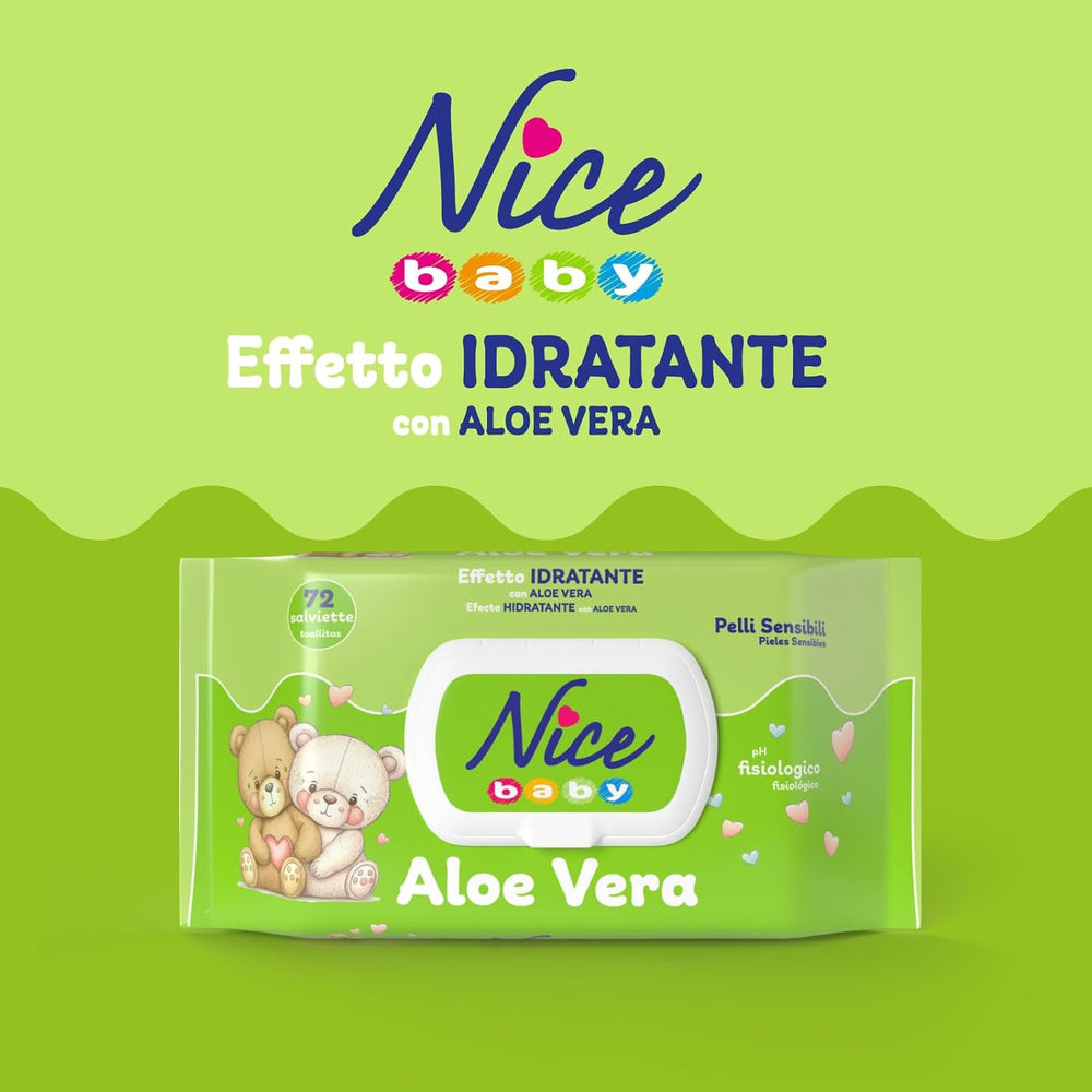 Salviette detergenti per bambini e neonati - con aloe vera e olio di argan - dermatologicamente testate - valore pH fisiologico - formato maxi: confezione da 72 salviette - Nice