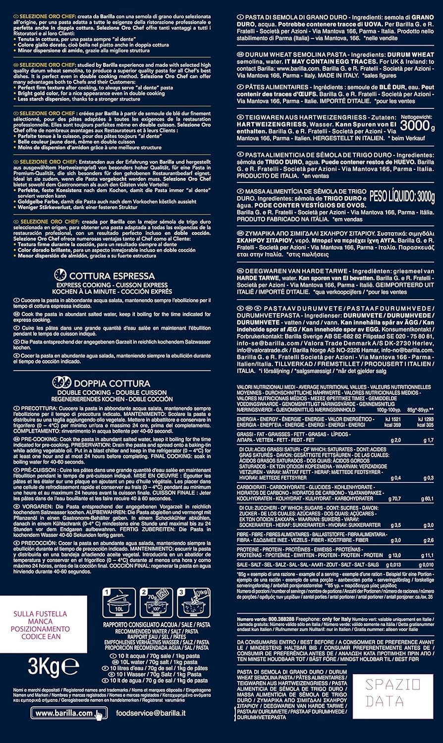Barilla Selezione Oro Chef Spaghetti n. 5, conf. da 4 (4 x 3 kg)