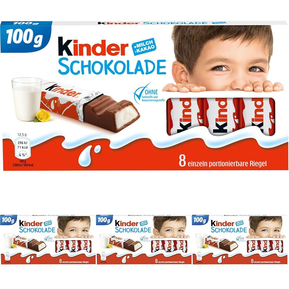 Kinder Chocolate - Barrette di cioccolato al latte ripiene - 1 confezione contenente 24 barrette singole (24 x 12,5 g).