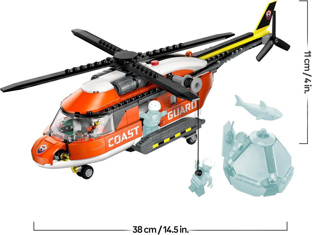 LEGO City Hubschrauber der Küstenwache - Spielzeug Einsatzfahrzeug - Modellbau mit Schiebetüren, Winche, 4 Minifiguren und Hai Figur - Geburtstagschenkenken für Jungen ab 7 Jahren - 60503