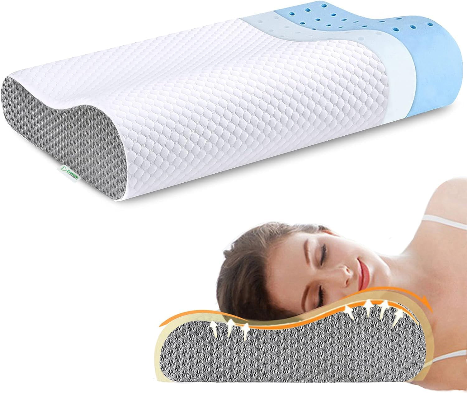 Pernă din spumă de memorie Pernă, pernă de sprijin pentru gât, pernă ergonomică pentru gât Pentru diferite poziții de dormit Cu capac detașabil Perne ortopedice cervicale Naty Shop Gri-alb