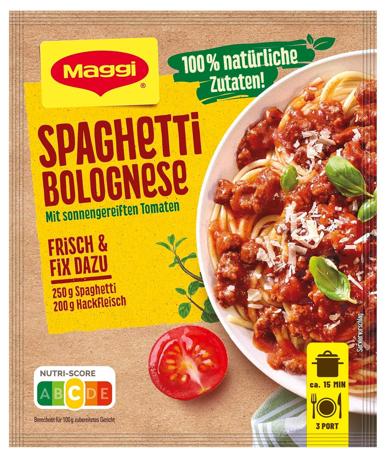 MAGGI Fix per spaghetti alla bolognese, Würzmischung, ingredienti naturali al 100%, per 3 porzioni, 1er Pack (1 x 36g Packung)