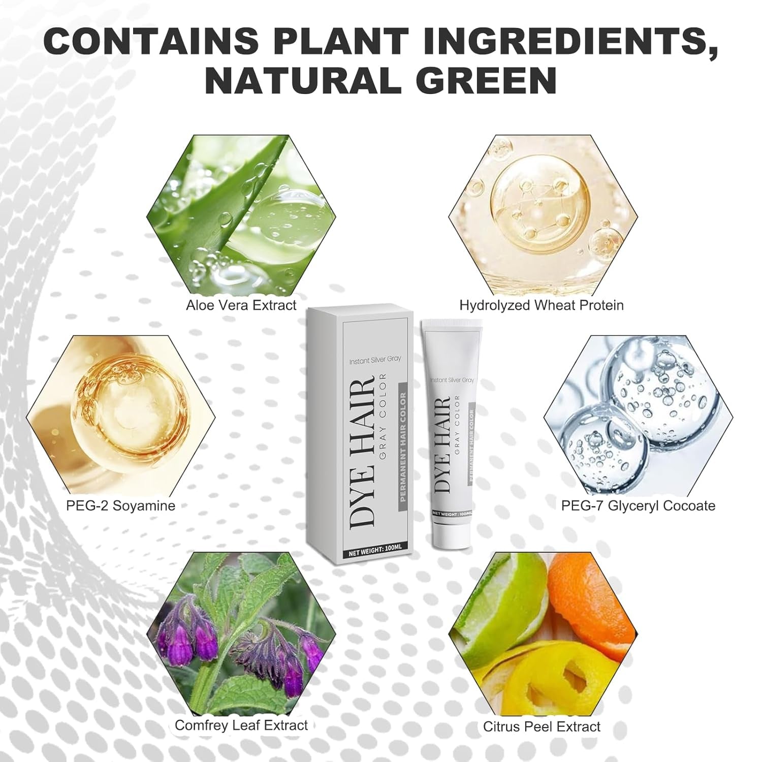 Vopsea de păr Grey Silver Vopsea de păr Silver Grey Vopsea de păr Silver Natural Unisex Vopsea de păr Light Gray Silver Color Cream pentru toate tipurile de păr（100ml） Vopsea pentru par Naty Shop