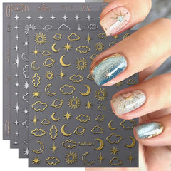 JMEOWIO Nagelsticker Mond Stern 9 Blatt Nail Art Sticker Selbstklebend Nagelaufkleber Bunter Dekoration Nageldesign Zubehör