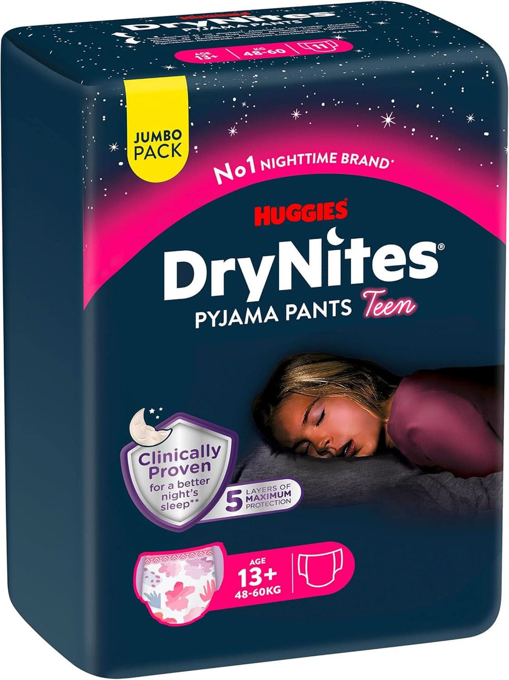 Huggies Drynites Nachtwindeln Bei Bettnässen, Für Mädchen Ab 13 Bis Ca. 17 Jahre (48-60 KG), 33 Stück (3X11), Jumbo-Monatspack, Pannolini-Pantaloni XL Accessori Alimentazione e Allattamento Baby Naty Shop