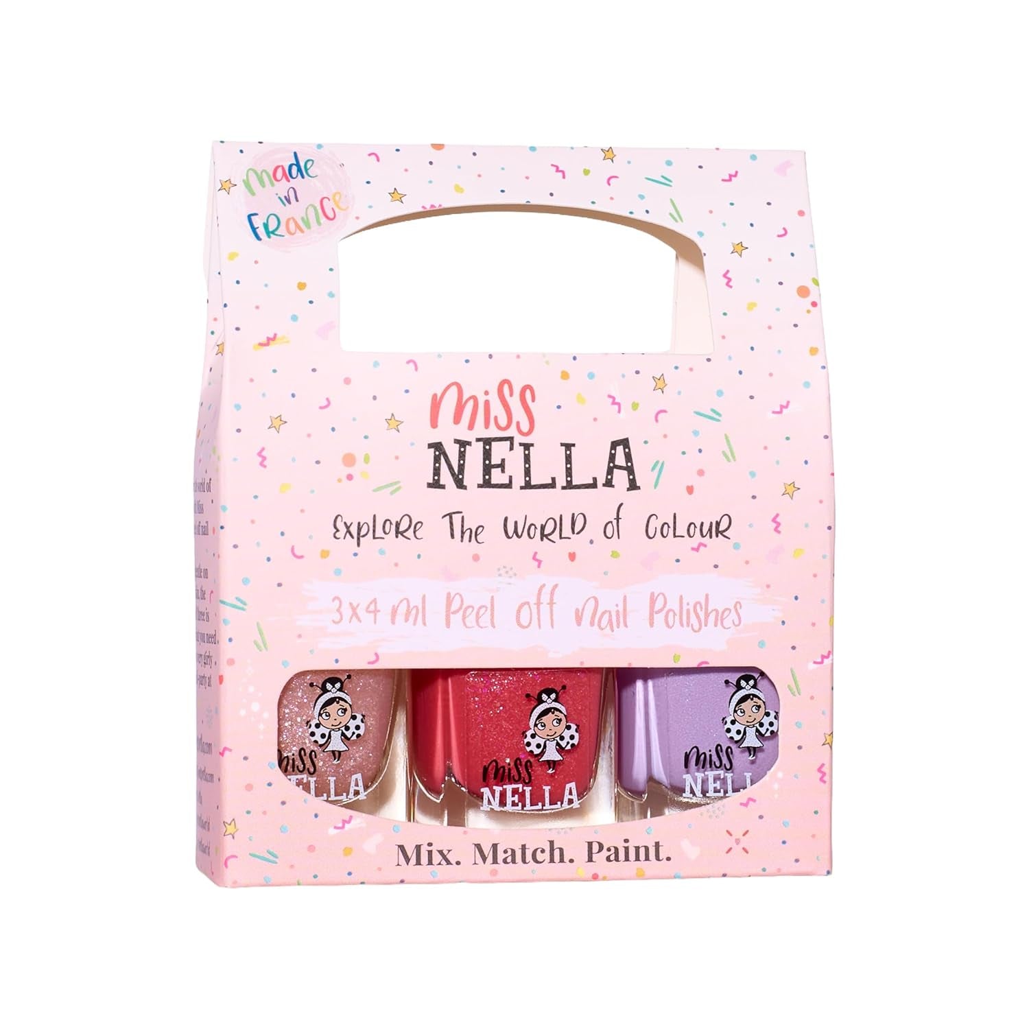 Set di smalti glitterati da 4 pezzi della collezione Miss Nella Magic: rosa, rosso, oro e blu, smalto rimovibile speciale per bambini, non tossico, a base d'acqua, inodore