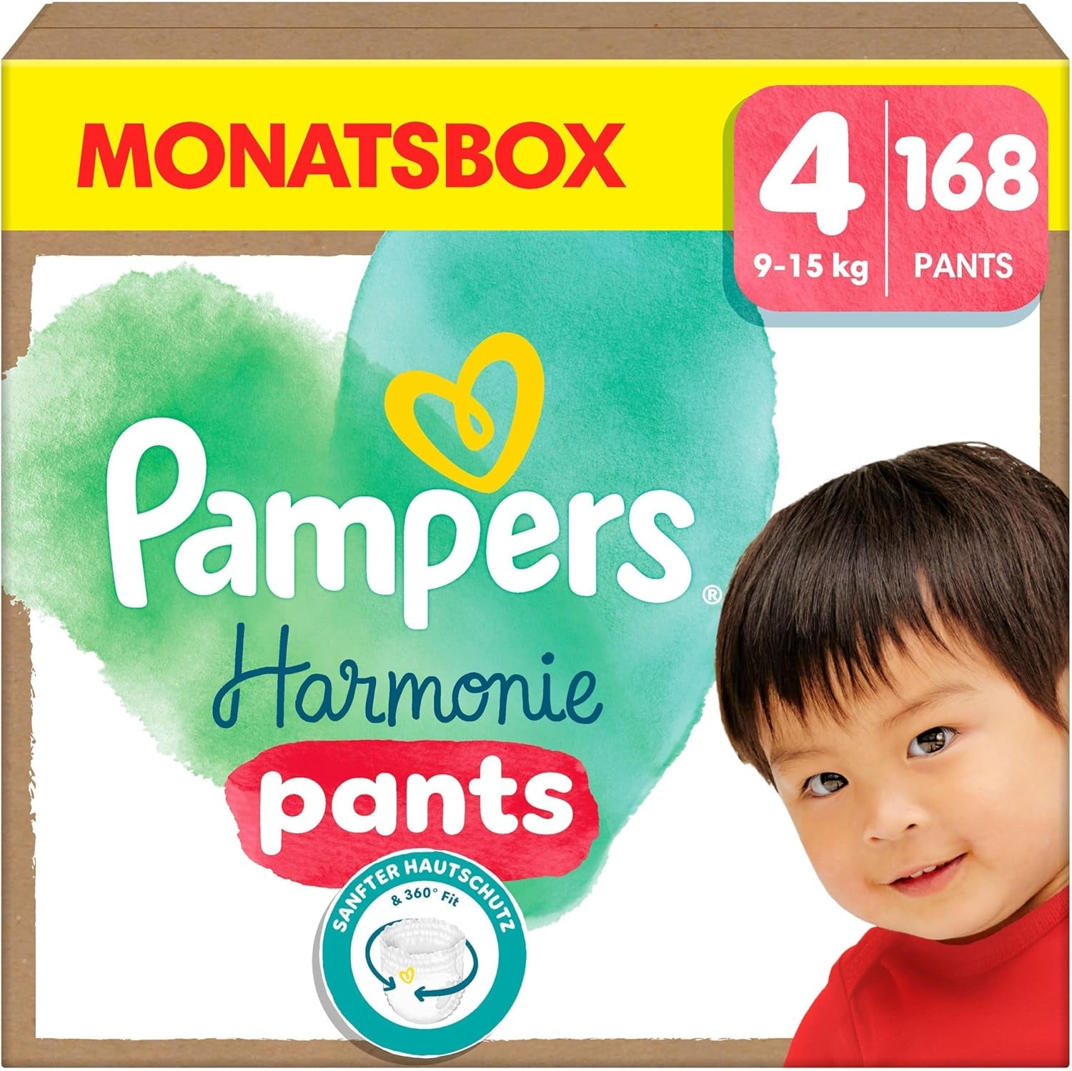 Pannolini Pampers Harmony Pants taglia 4, 168 pannolini, 9 kg - 15 kg, protezione delicata della pelle e comfort a 360°