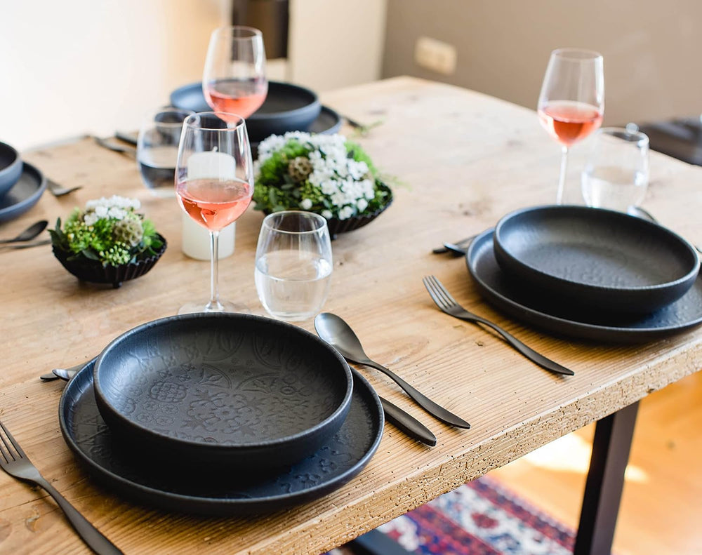 MÄSER 934064 Serie Tiles Modernes Vintage Geschirr Set Für 2 Personen in Maurischem Design Mit Mattglasur, 8-Teiliges Tafelservice Mit Tellern und Schalen Aus Hochwertiger Keramik, Steinzeug, Schwarz Set di stoviglie Naty Shop