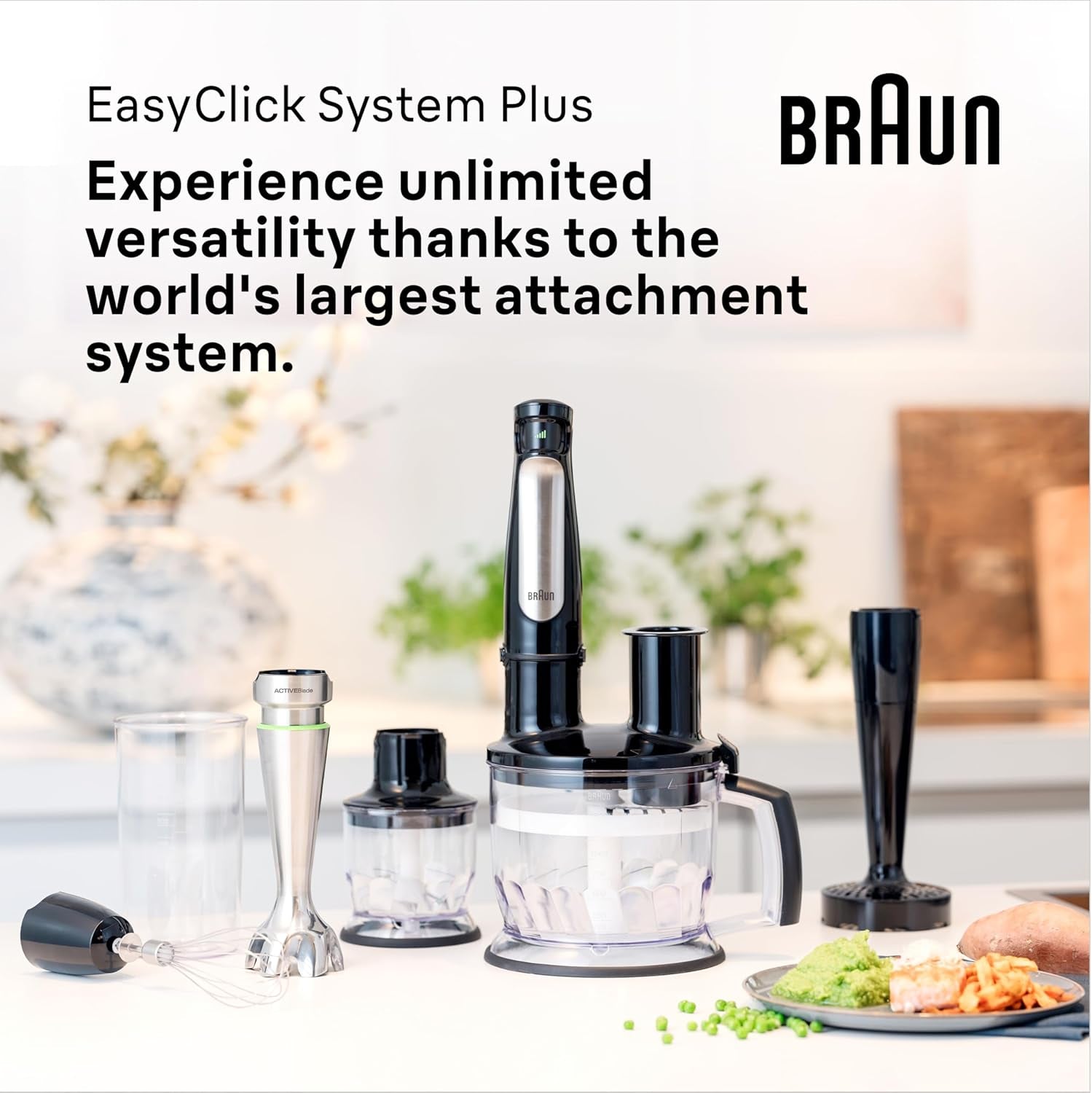 Braun Household Hogar Multiquick 7 Mixer, Spritzschutz, Spülmaschinenfest, Bpa-Frei, 600 Ml, Zerkleinerer 500 Ml, Eisklinge, MQ 7035XBI, 1000 W, Schwarz, MQ7035XBI Cucina Naty Shop