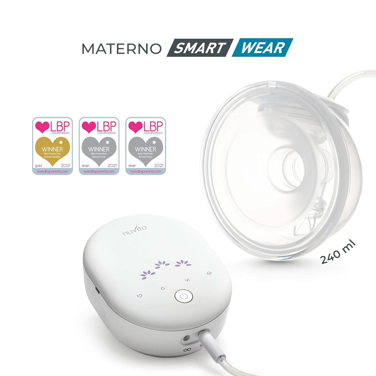 Nuvita Materno Smart Wear 1287W - Tiralatte elettrico portatile a mani libere - Tecnologia trifase, personalizzabile, portatile, disponibile kit conversione tiralatte doppio Accessori Alimentazione e Allattamento Bebe Naty Shop